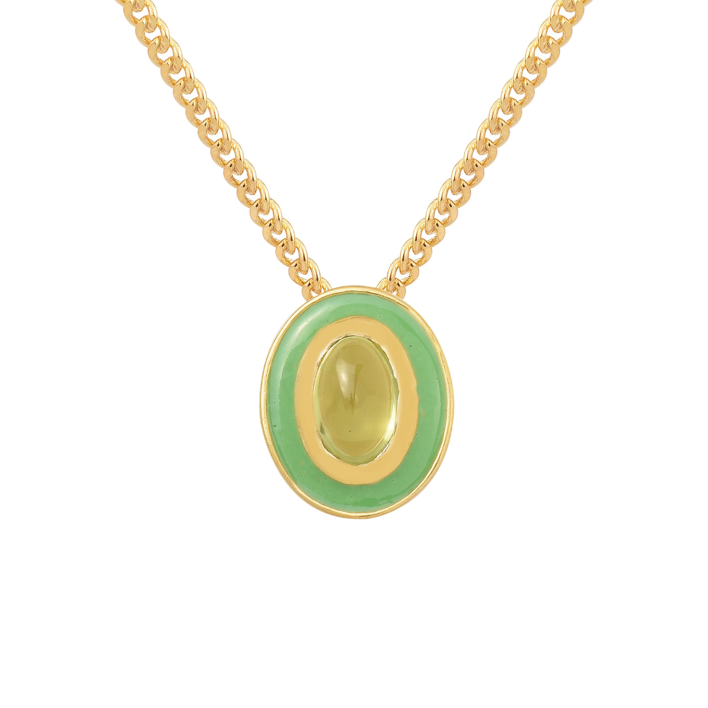 Dainty Oval Peridot Enamel Chain Necklace