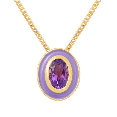 Oval Amethyst Enamel Silver Necklace