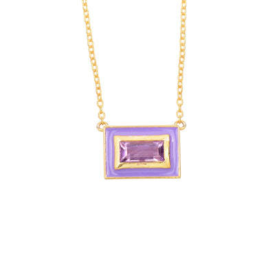 Baguette Amethyst Enamel Silver Chain Necklace