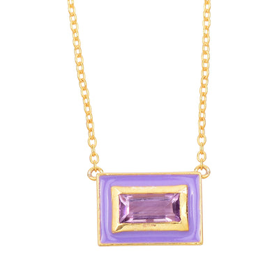 Baguette Amethyst Enamel Silver Chain Necklace