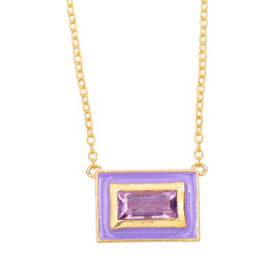 Baguette Amethyst Enamel Silver Chain Necklace