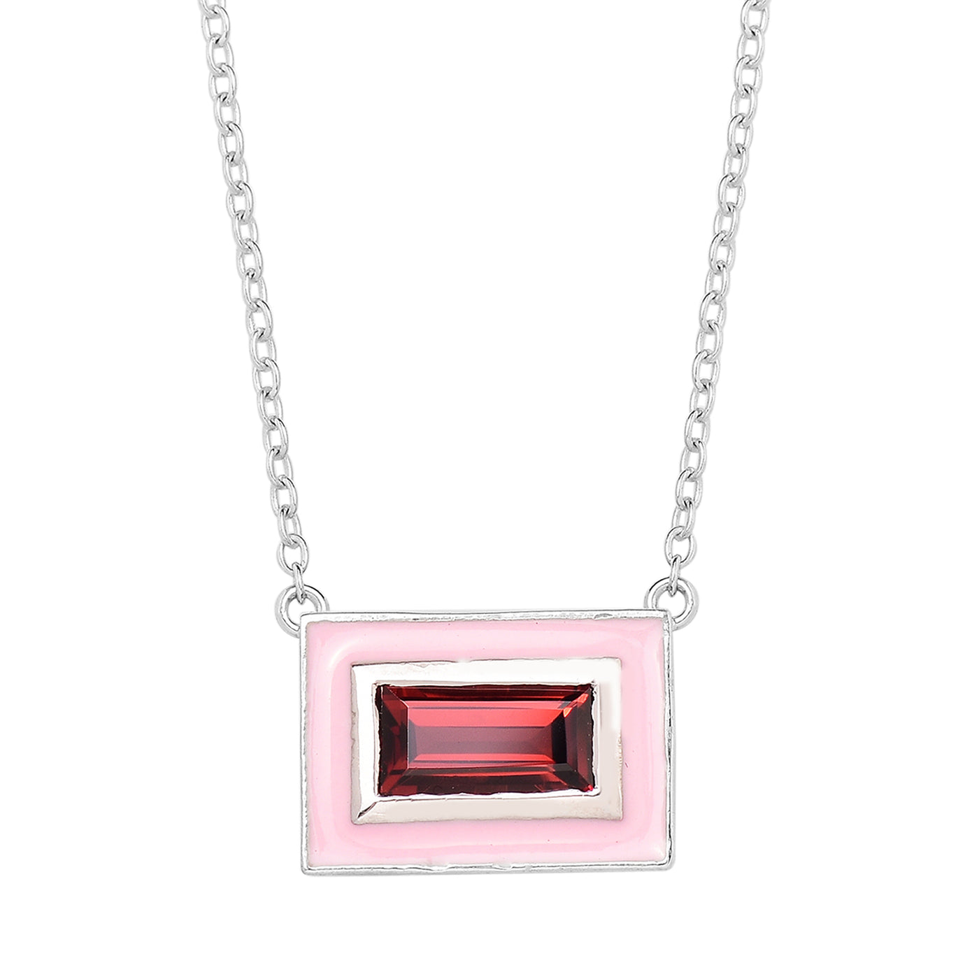 Delicate Baguette Garnet Enamel Necklace