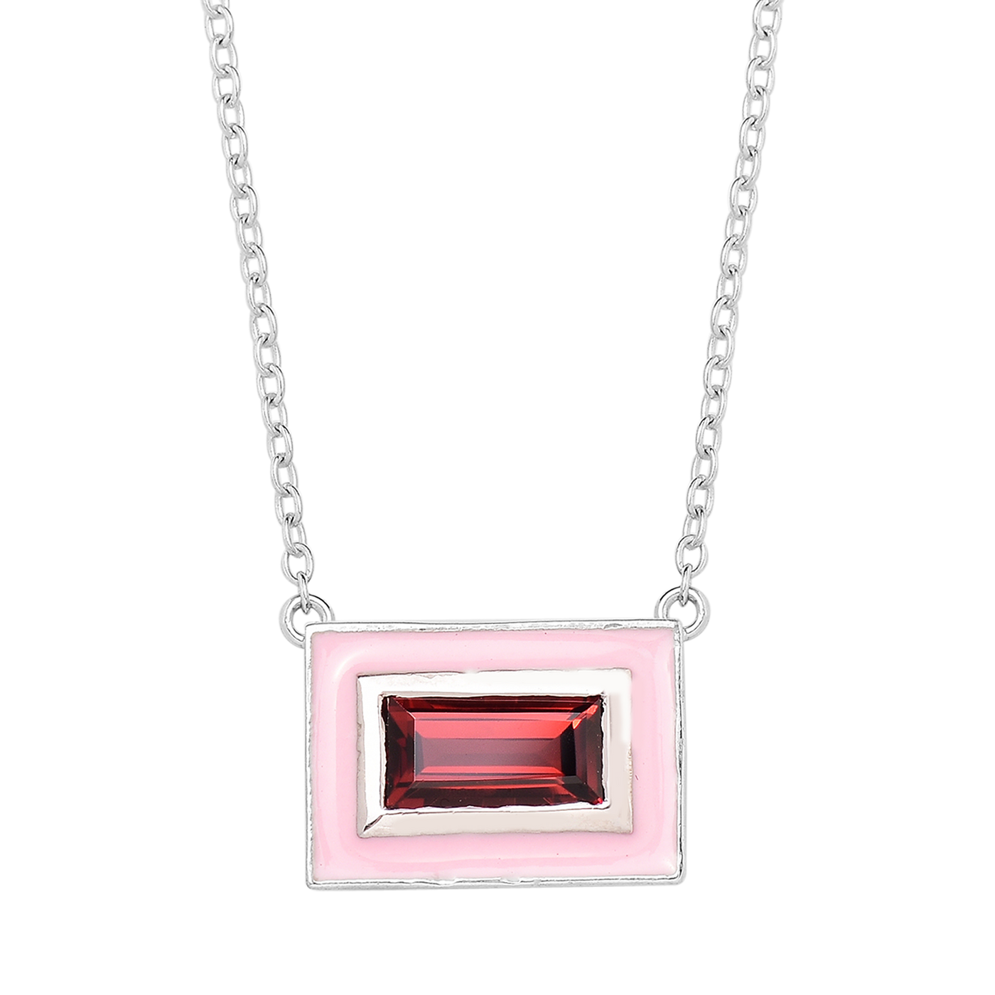 Delicate Baguette Garnet Enamel Necklace