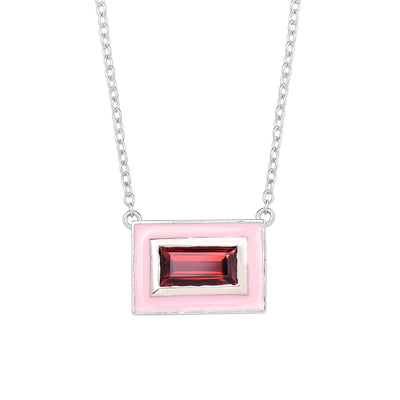 Delicate Baguette Garnet Enamel Necklace