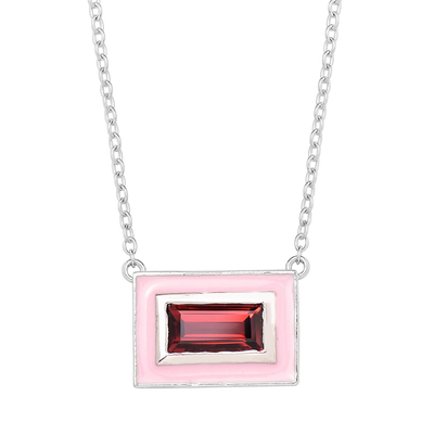 Delicate Baguette Garnet Enamel Necklace