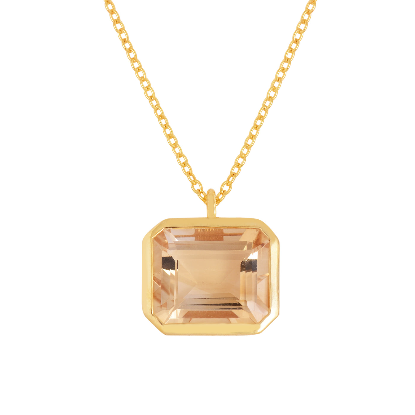 Solitaire Citrine Octagon Silver Necklace