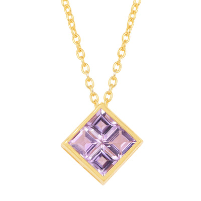 Square Amethyst Silver Chain Necklace