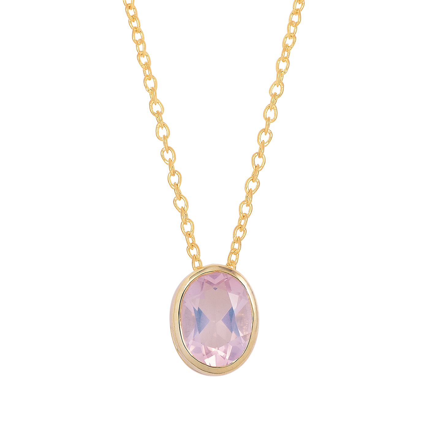 Oval Rose Quartz Silver Necklace