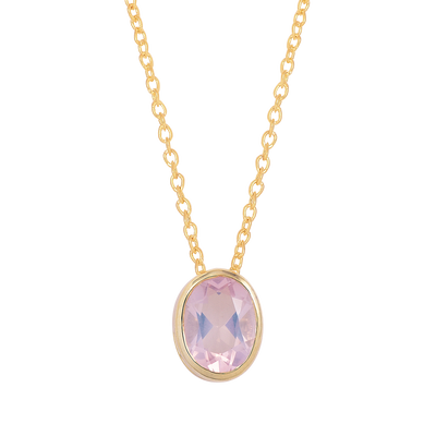 Oval Rose Quartz Silver Necklace