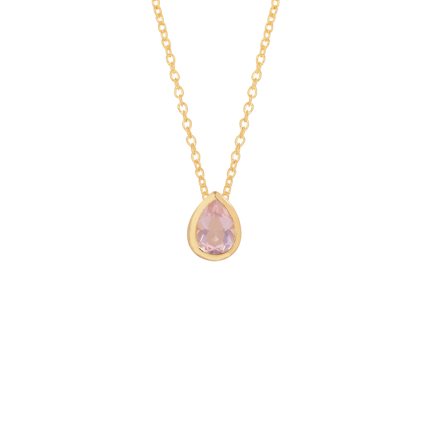 Pear Rose Quartz Solitaire Chain Necklace