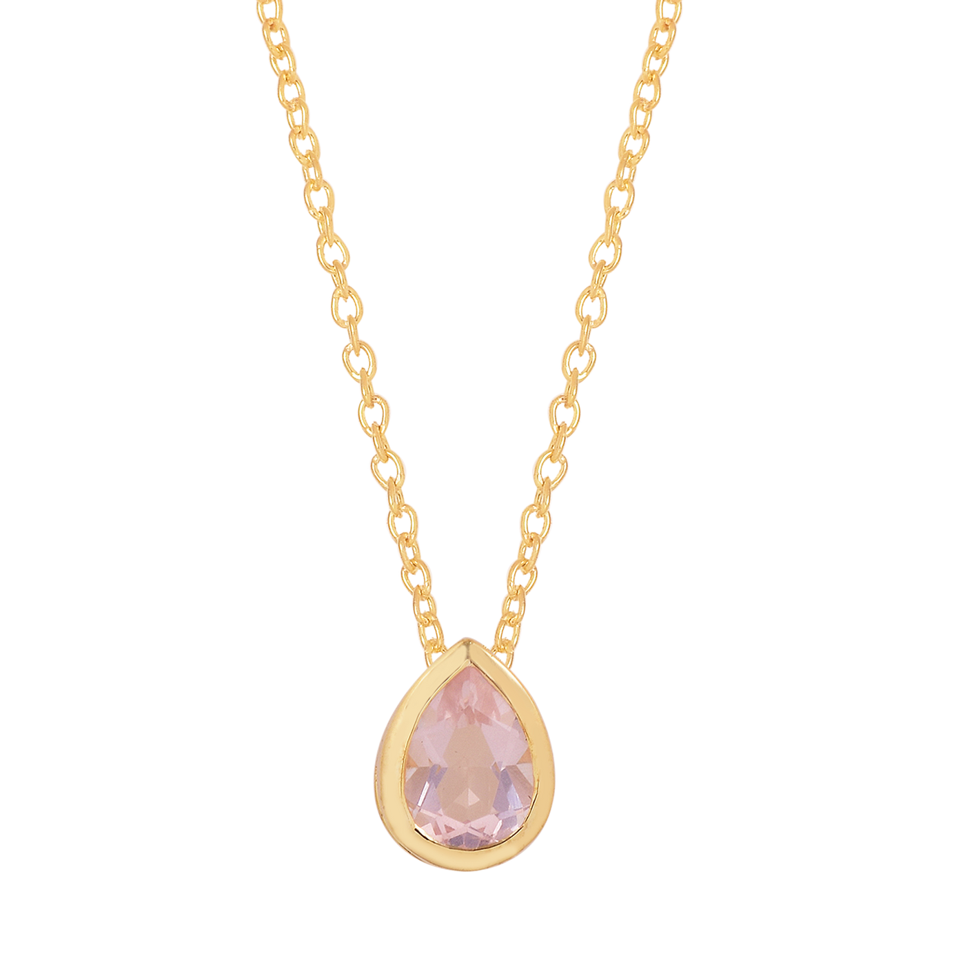 Pear Rose Quartz Solitaire Chain Necklace