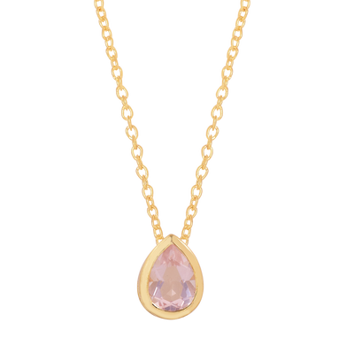 Pear Rose Quartz Solitaire Chain Necklace