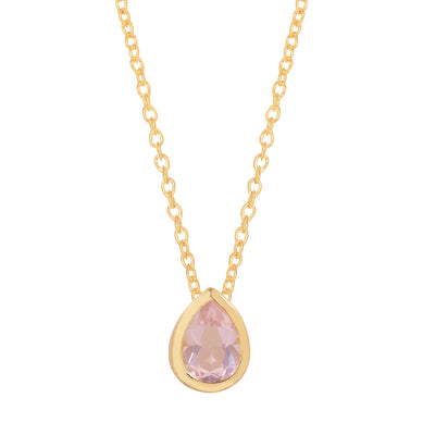 Pear Rose Quartz Solitaire Chain Necklace