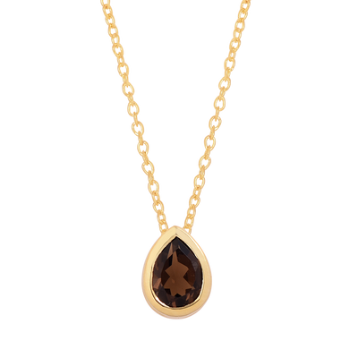 Pear Smokey Quartz Solitaire Necklace