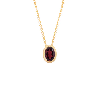 Oval Garnet Solitaire Silver Necklace