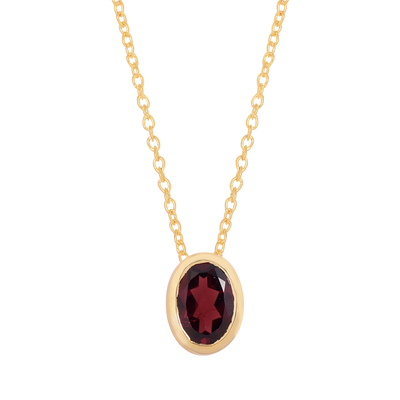 Oval Garnet Solitaire Silver Necklace