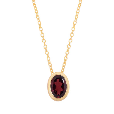 Oval Garnet Solitaire Silver Necklace