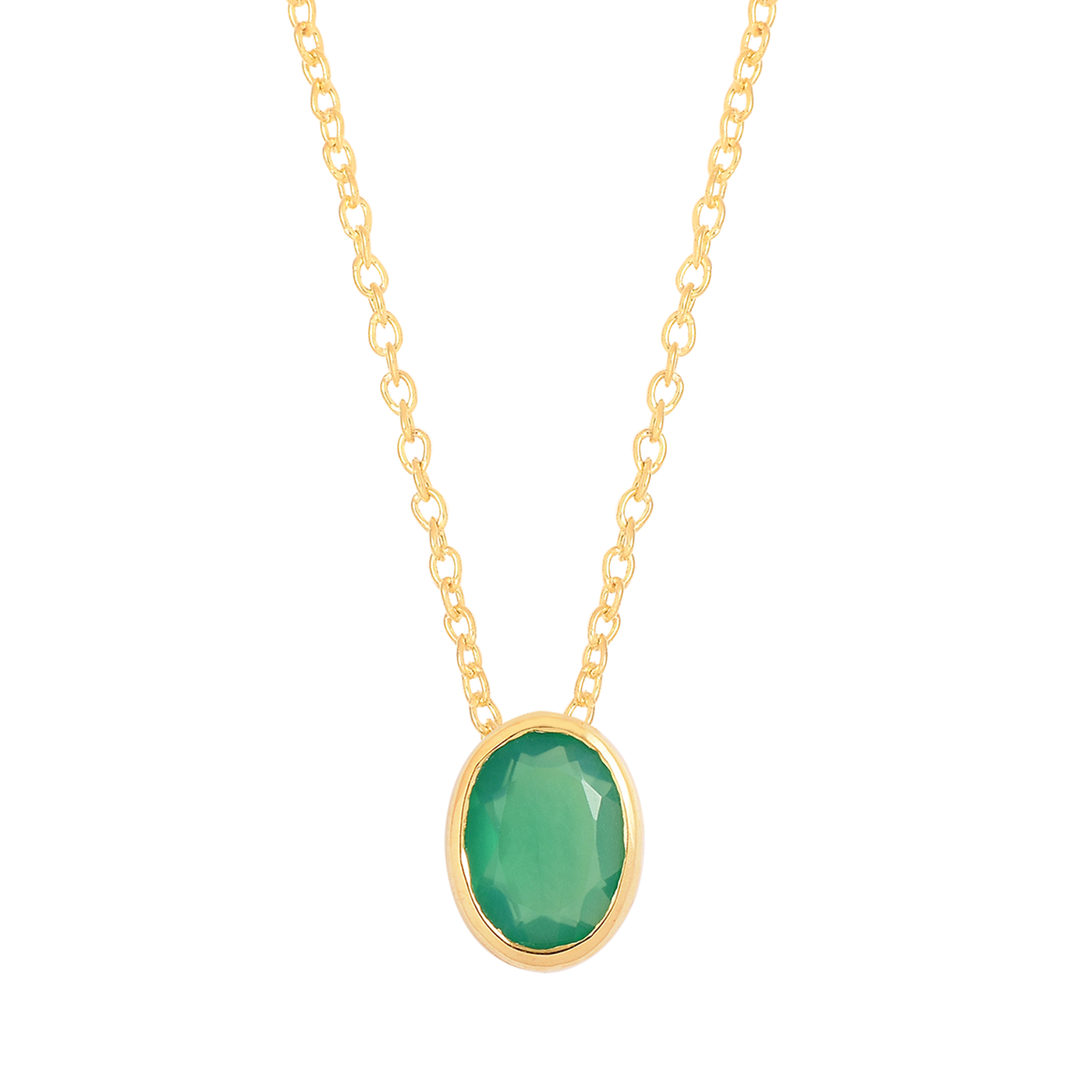 Oval Green Onyx Silver Necklace