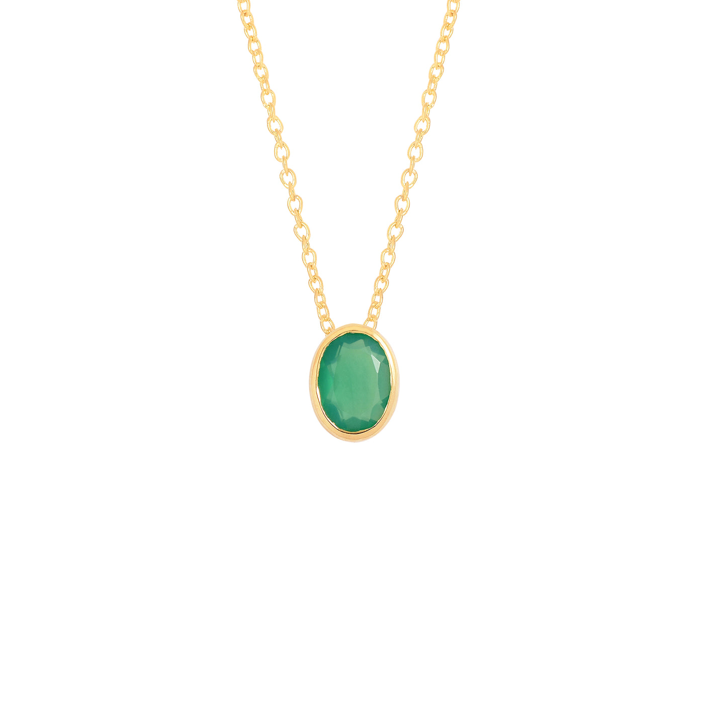 Oval Green Onyx Silver Necklace