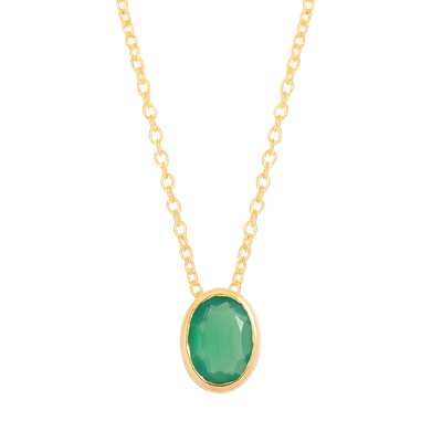 Oval Green Onyx Silver Necklace