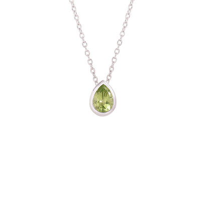 Green Peridot Solitaire Silver Necklace