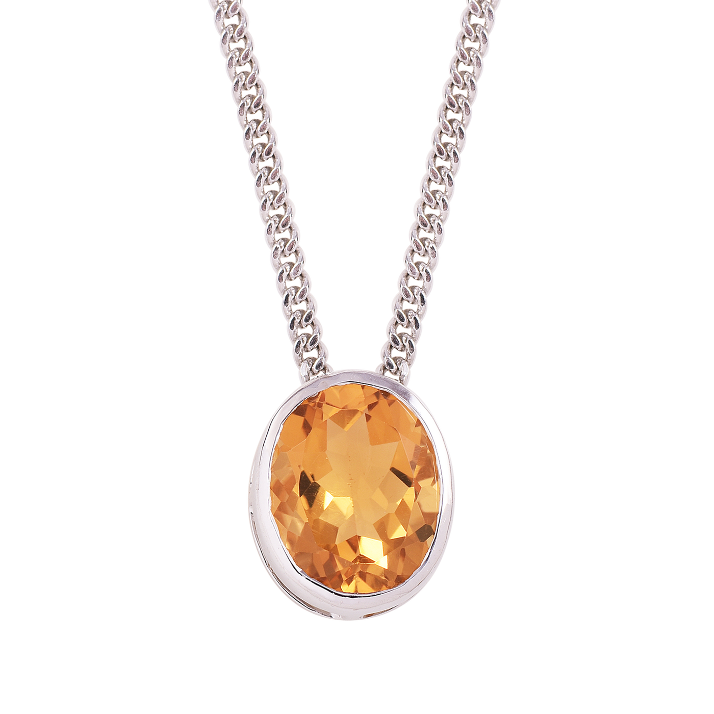 Oval Citrine Solitaire Chain Necklace