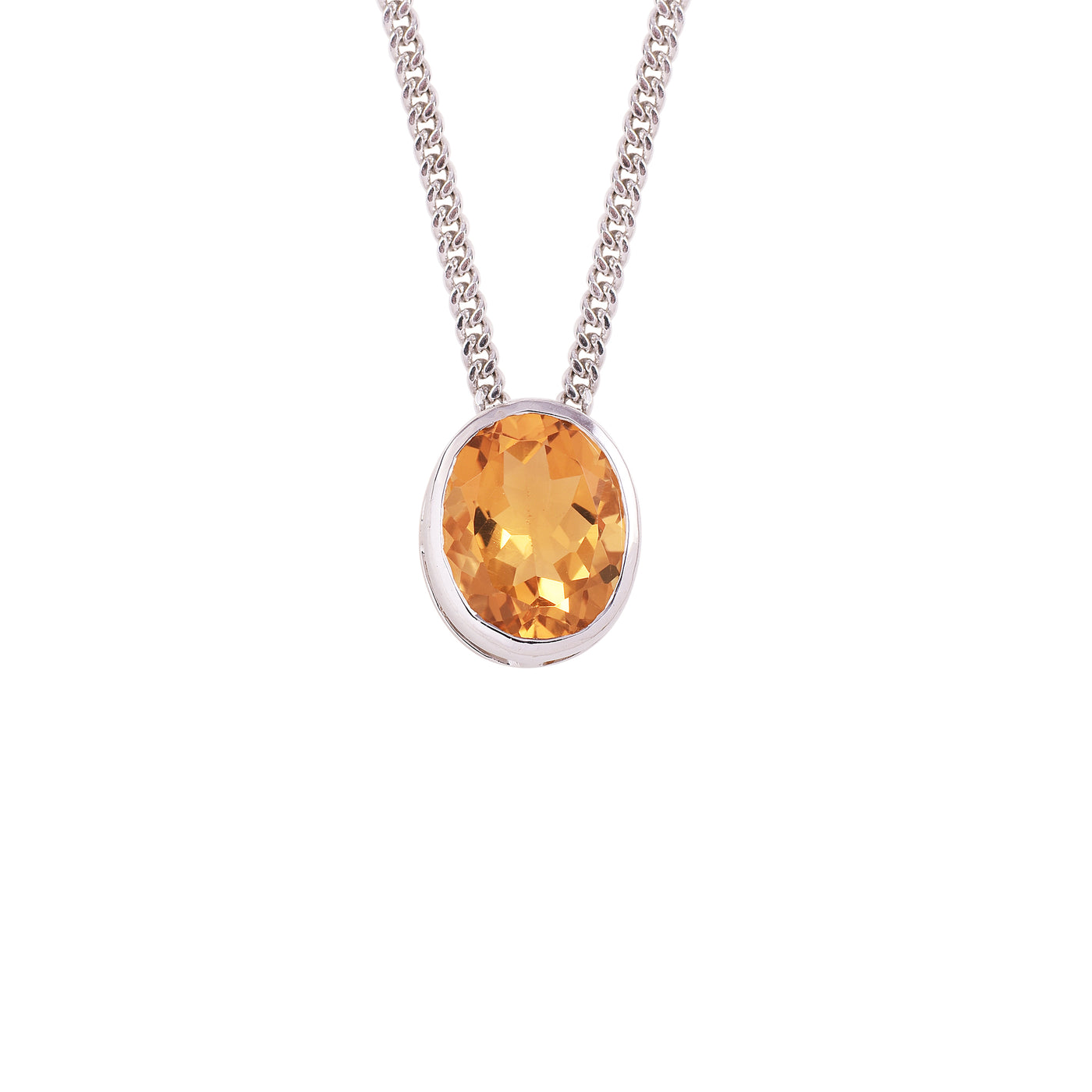 Oval Citrine Solitaire Chain Necklace