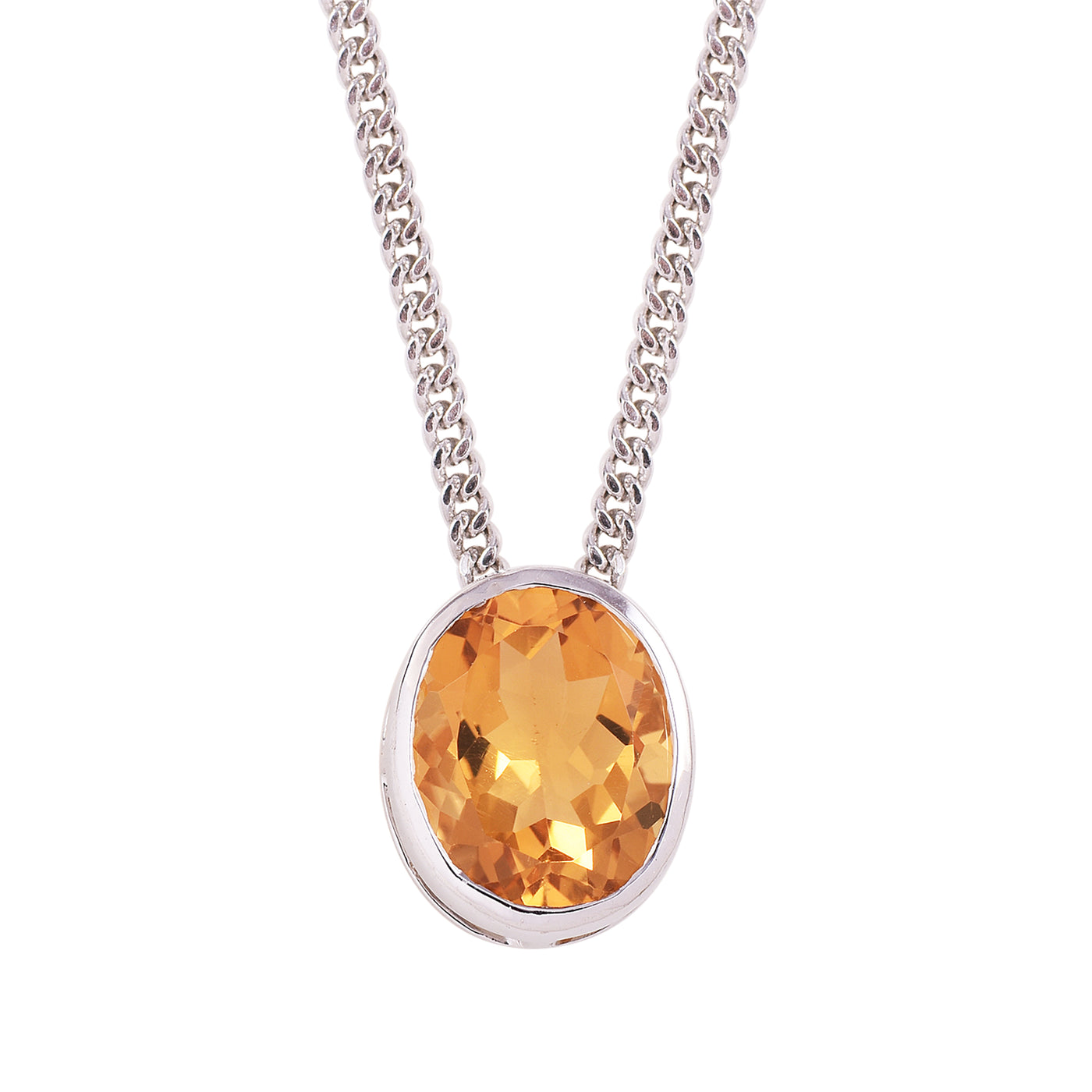 Oval Citrine Solitaire Chain Necklace