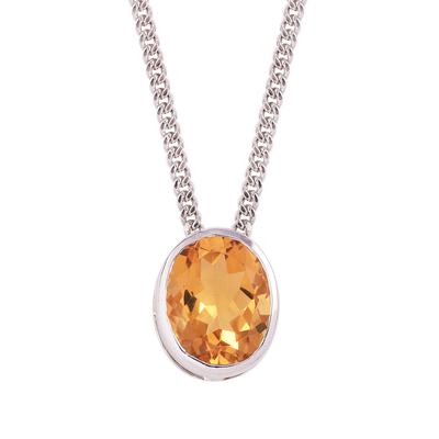 Oval Citrine Solitaire Chain Necklace