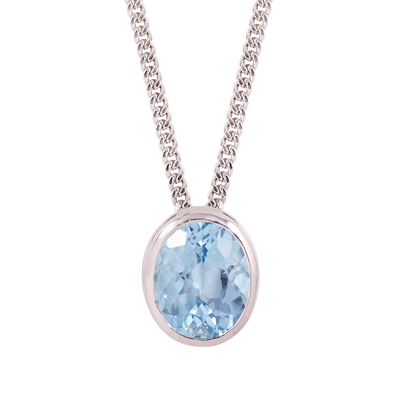 Oval Blue Topaz Solitaire Necklace