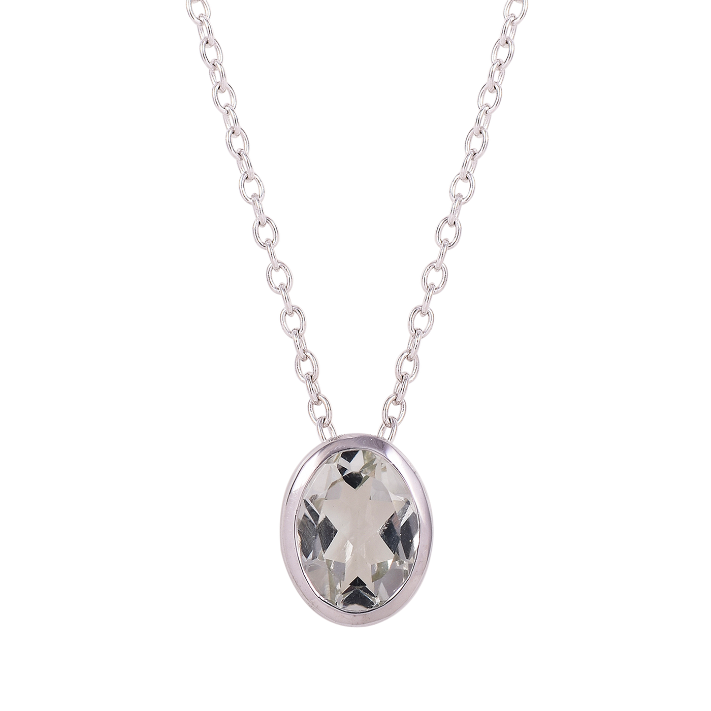 Oval Green Amethyst Solitaire Necklace