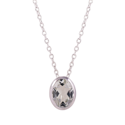 Oval Green Amethyst Solitaire Necklace