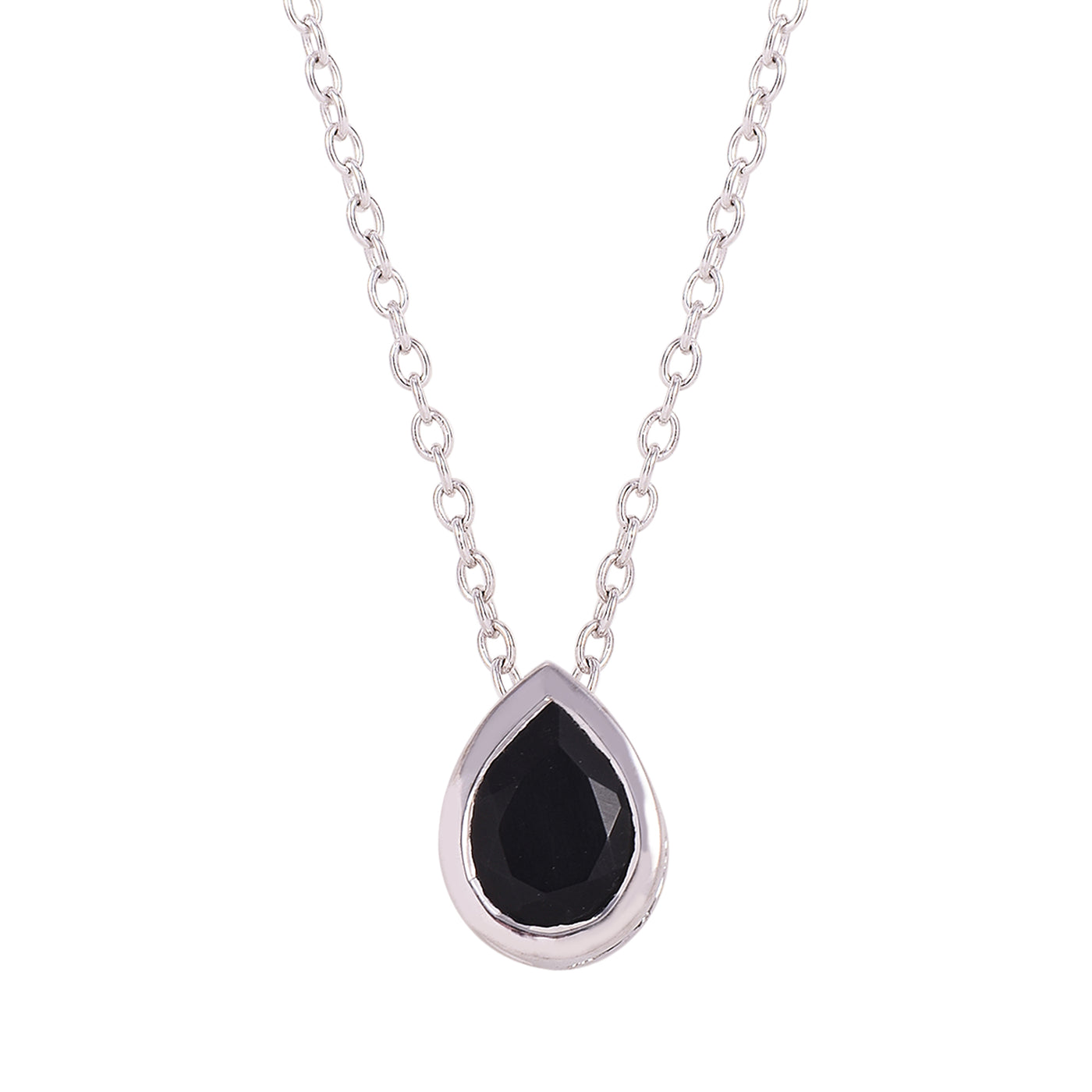 Pear Black Onyx Solitaire Chain Necklace