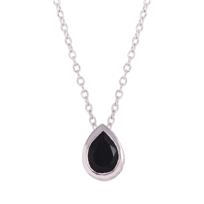 Pear Black Onyx Solitaire Chain Necklace