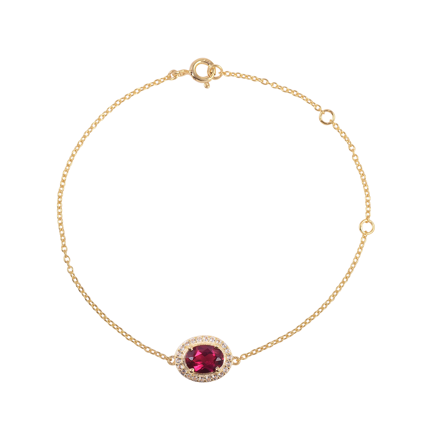 Oval Lab Ruby Halo Adujstable Bracelet