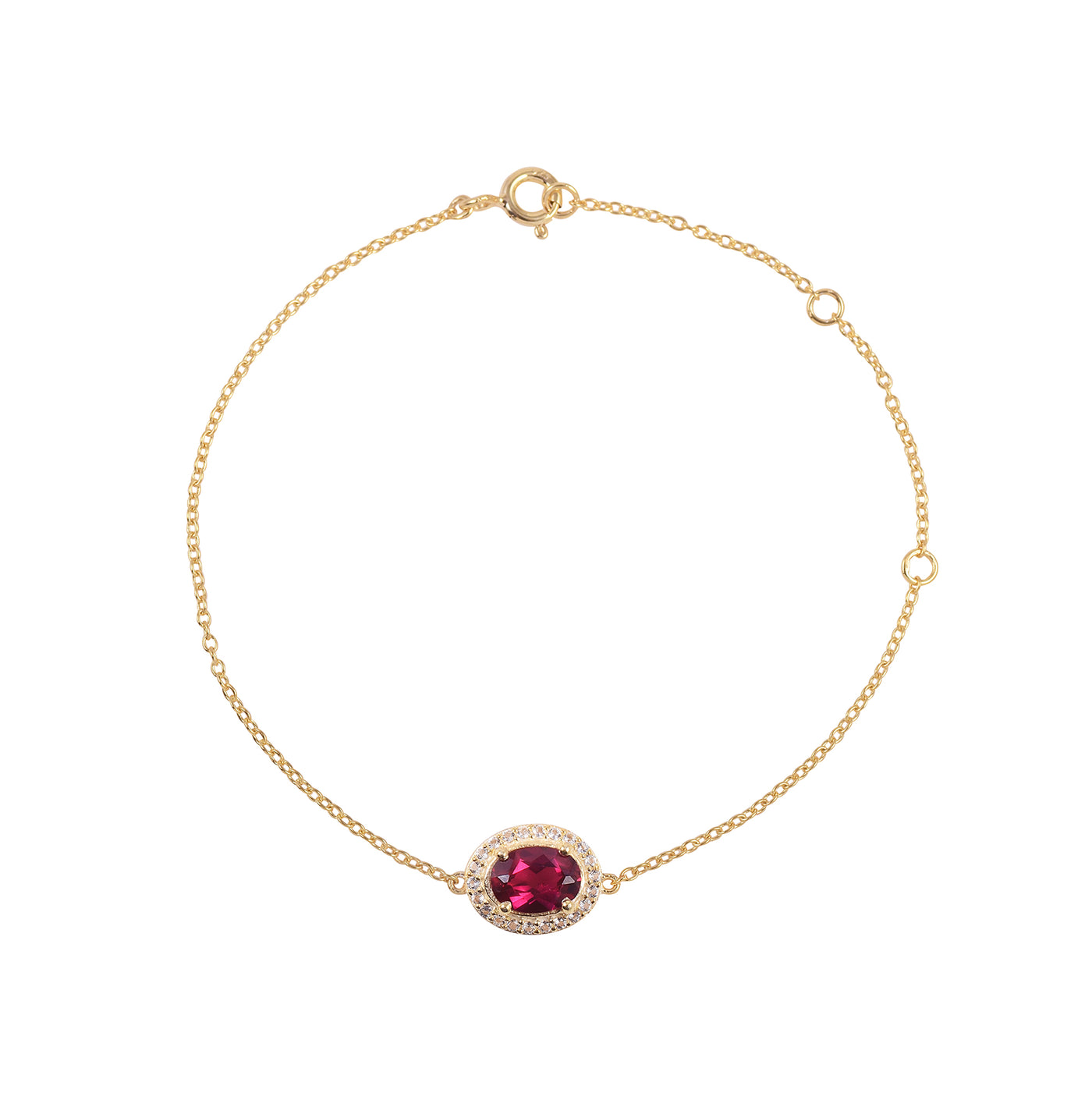 Oval Lab Ruby Halo Adujstable Bracelet