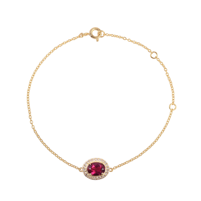 Oval Lab Ruby Halo Adujstable Bracelet