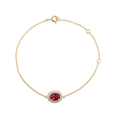 Oval Lab Ruby Halo Adujstable Bracelet