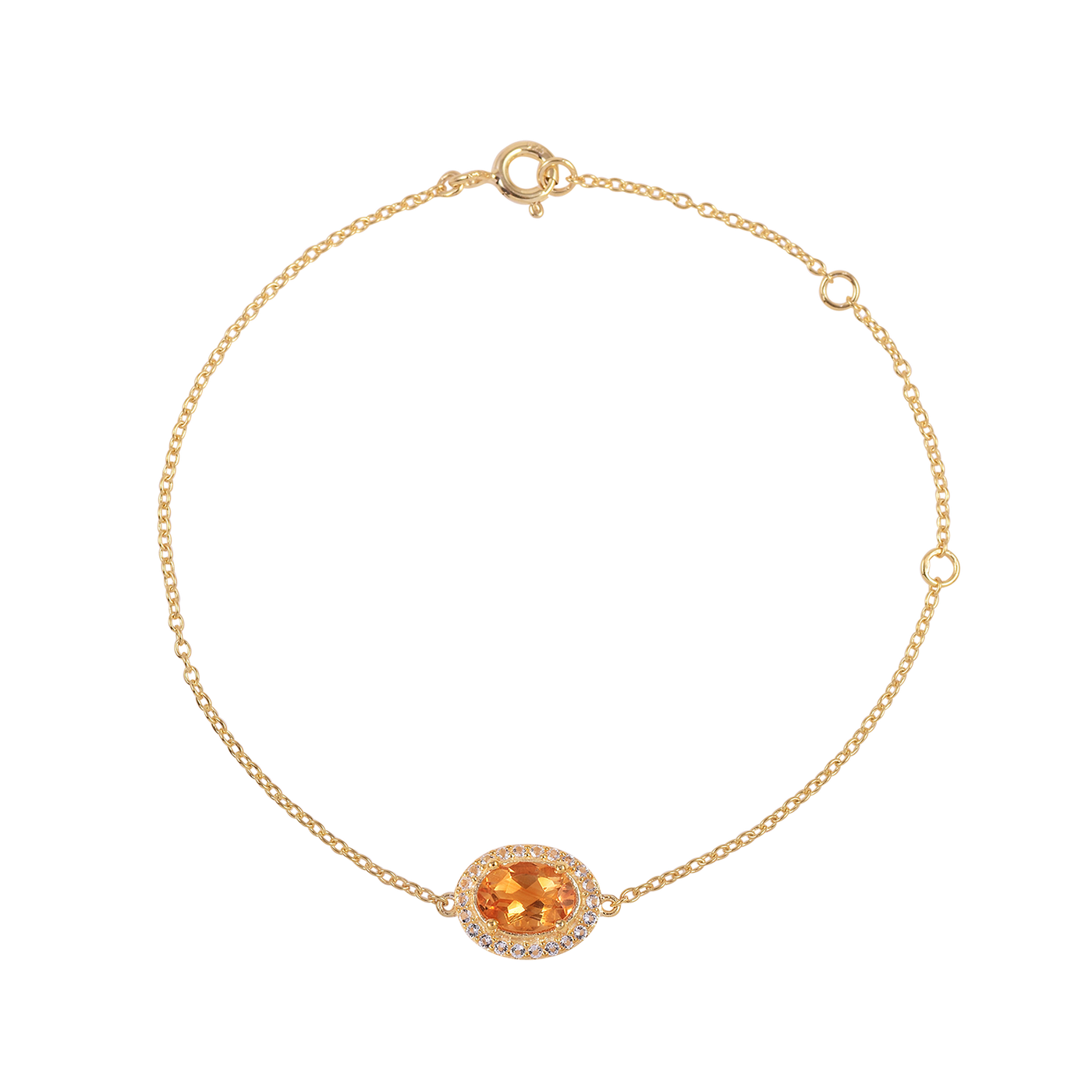 Oval Citrine Halo Adujstable Bracelet