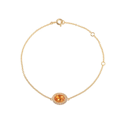 Oval Citrine Halo Adujstable Bracelet