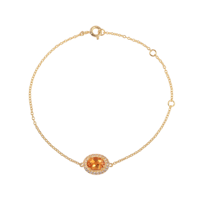 Oval Citrine Halo Adujstable Bracelet