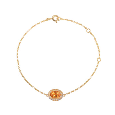 Oval Citrine Halo Adujstable Bracelet