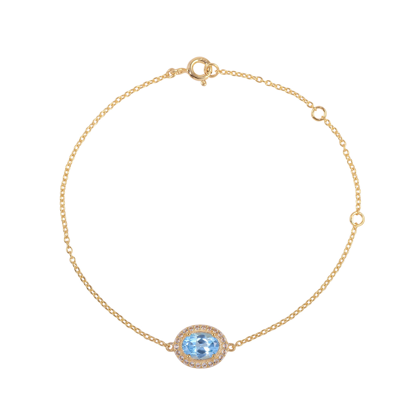 Oval Blue Topaz Halo Adujstable Bracelet