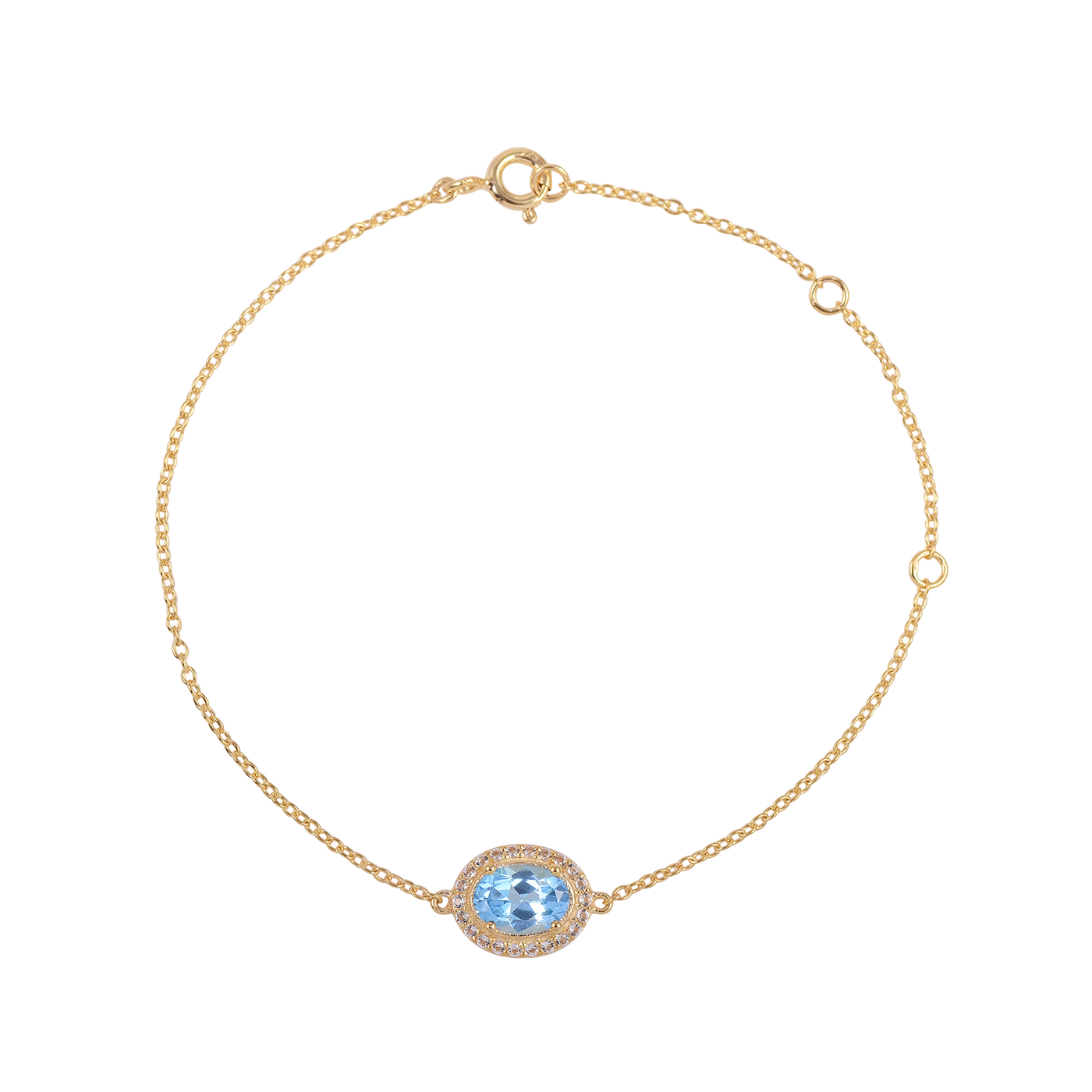 Oval Blue Topaz Halo Adujstable Bracelet