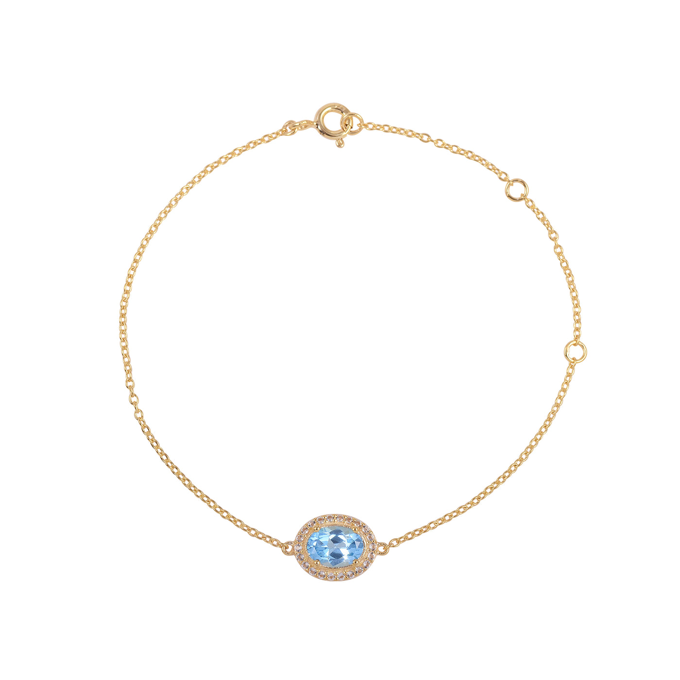 Oval Blue Topaz Halo Adujstable Bracelet