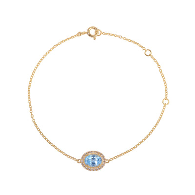 Oval Blue Topaz Halo Adujstable Bracelet