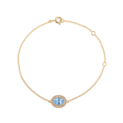 Oval Blue Topaz Halo Adujstable Bracelet