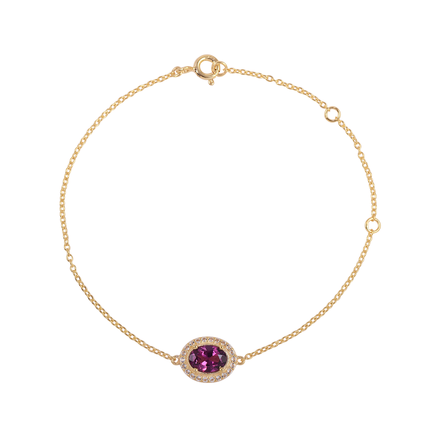 Oval Rhodolite Halo Adujstable Bracelet