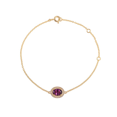 Oval Rhodolite Halo Adujstable Bracelet