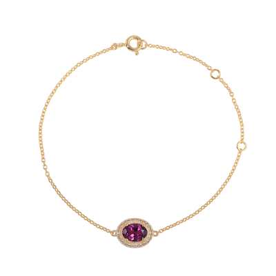 Oval Rhodolite Halo Adujstable Bracelet